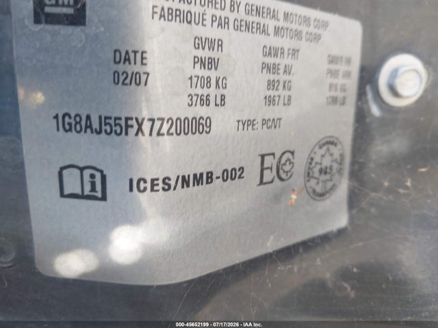 Продаж на аукціоні авто 2007 Saturn Ion 2, vin: 1G8AJ55FX7Z200069, номер лоту: 45652199