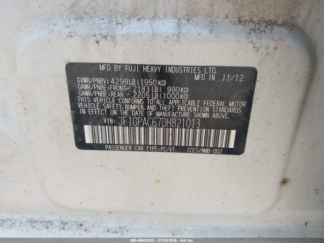 2013 Subaru Impreza 2.0i Premium მანქანა იყიდება აუქციონზე, vin: JF1GPAC67DH821013, აუქციონის ნომერი: 45652202
