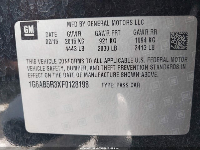 2015 Cadillac Ats Luxury მანქანა იყიდება აუქციონზე, vin: 1G6AB5R3XF0128198, აუქციონის ნომერი: 45652217