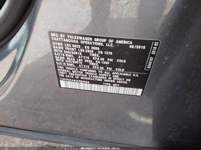 Aukcja sprzedaży 2018 Volkswagen Atlas 2.0t Se, vin: 1V2CP2CA6JC593094, numer aukcji: 45652232