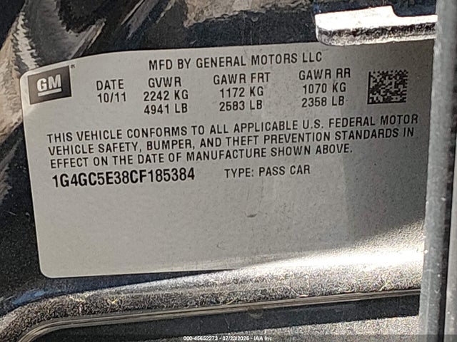 Продажа на аукционе авто 2012 Buick Lacrosse Leather Group, vin: 1G4GC5E38CF185384, номер лота: 45652273