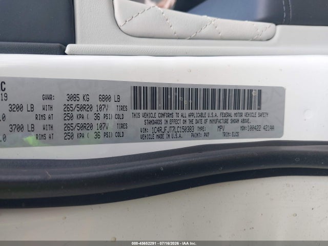 Продажа на аукционе авто 2020 Jeep Grand Cherokee Summit 4x4, vin: 1C4RJFJT7LC150383, номер лота: 45652291