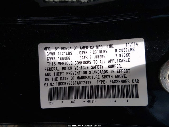 1HGCR2E58FA072409 Honda Accord Sport