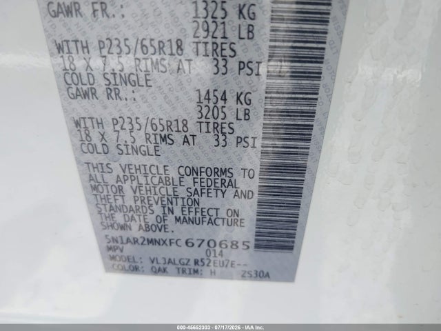 Nissan Pathfinder Sl 2015 5N1AR2MNXFC670685 Image 9