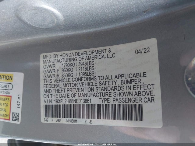 19XFL2H88NE013861 Honda Civic Sport