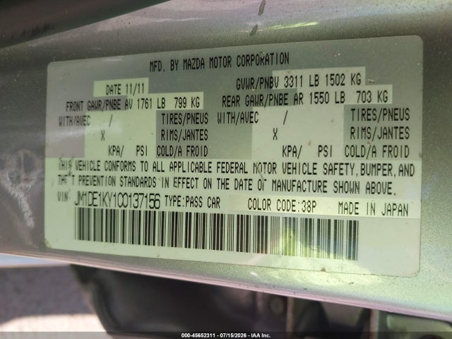 Aukcja sprzedaży 2012 Mazda Mazda2 Sport, vin: JM1DE1KY1C0137156, numer aukcji: 45652311