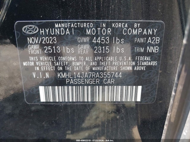 45652319 :رقم المزاد ، KMHL14JA7RA355744 vin ، 2024 Hyundai Sonata Sel مزاد بيع