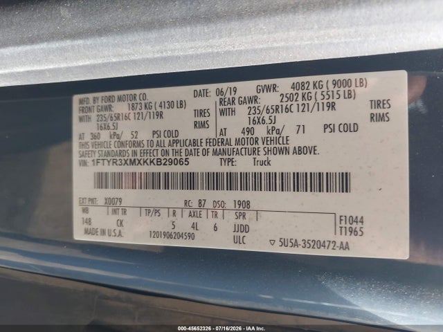 1FTYR3XMXKKB29065 Ford Transit-250