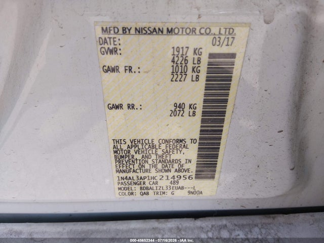 Nissan Altima 2.5 Sv 2017 1N4AL3AP1HC214956 Image 9
