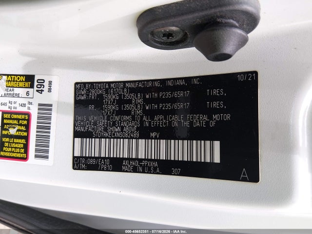 Продажа на аукционе авто 2022 Toyota Sienna Xle, vin: 5TDYRKECXNS082489, номер лота: 45652351