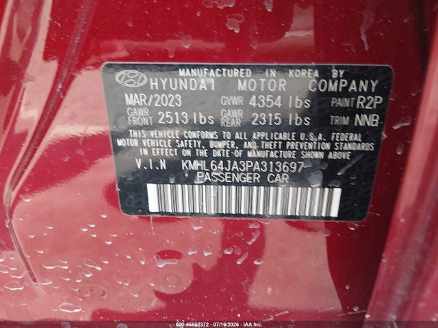 Aukcja sprzedaży 2023 Hyundai Sonata Sel, vin: KMHL64JA3PA313697, numer aukcji: 45652372