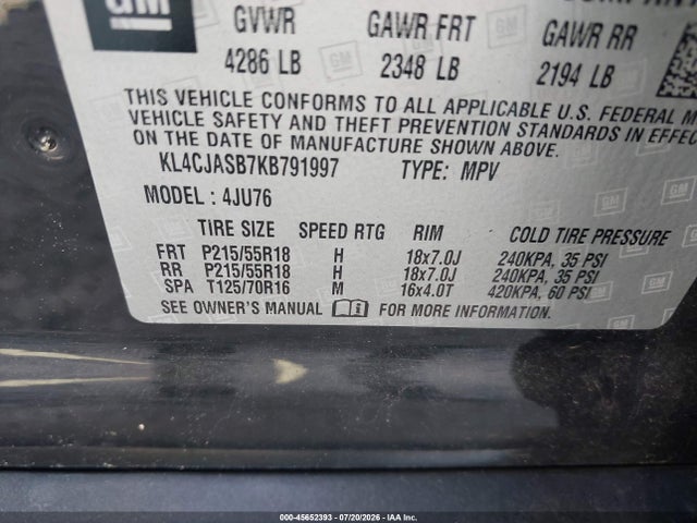 Aukcja sprzedaży 2019 Buick Encore Fwd Preferred, vin: KL4CJASB7KB791997, numer aukcji: 45652393