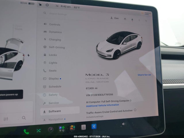 45652452 :رقم المزاد ، 5YJ3E1EB3LF791306 vin ، 2020 Tesla Model 3 Long Range Dual Motor All-wheel Drive مزاد بيع