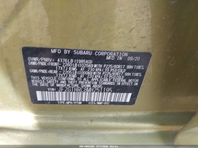 Продаж на аукціоні авто 2021 Subaru Crosstrek Sport, vin: JF2GTHRC8MH251195, номер лоту: 45652468