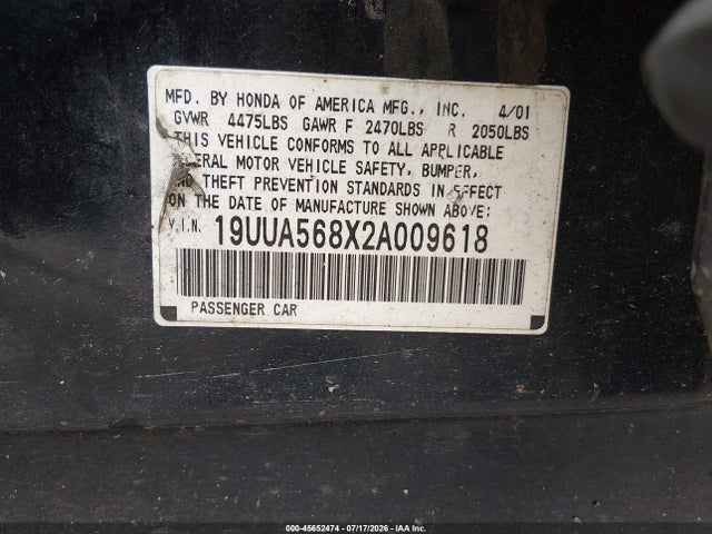 Продажа на аукционе авто 2002 Acura Tl 3.2 Type S, vin: 19UUA568X2A009618, номер лота: 45652474