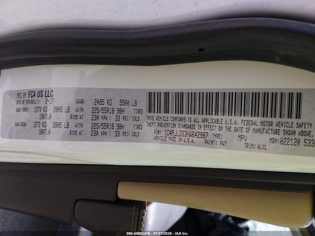 Продаж на аукціоні авто 2017 Jeep Cherokee Limited, vin: 1C4PJLDS3HW642987, номер лоту: 45652476