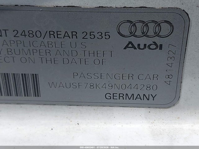 45652481 :رقم المزاد ، WAUSF78K49N044280 vin ، 2009 Audi A4 2.0t Premium مزاد بيع