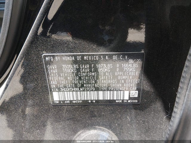 3HGGK5H88LM727079 Honda FIT EX