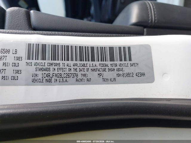 Aukcja sprzedaży 2020 Jeep Grand Cherokee Altitude 4x4, vin: 1C4RJFAG9LC267370, numer aukcji: 45652495