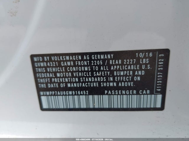 Aukcja sprzedaży 2016 Volkswagen E-golf Sel Premium, vin: WVWPP7AU6GW916452, numer aukcji: 45652499