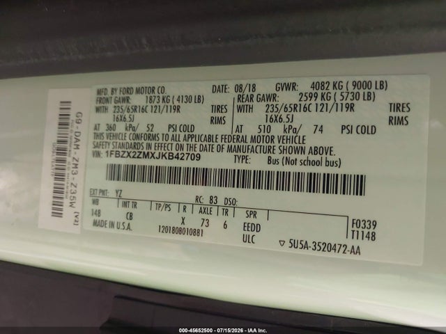1FBZX2ZMXJKB42709 Ford Transit-350 Xl