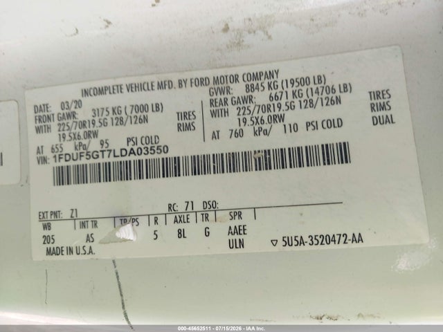 Ford F-550 Chassis Xl 2020 1FDUF5GT7LDA03550 Image 8