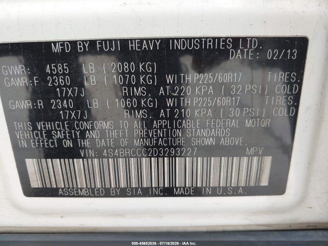 Продажа на аукционе авто 2013 Subaru Outback 2.5i Premium, vin: 4S4BRCCC2D3293227, номер лота: 45652536