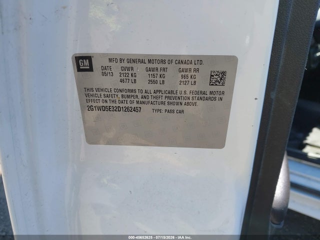 45652625 :رقم المزاد ، 2G1WD5E32D1262457 vin ، 2013 Chevrolet Impala Police مزاد بيع