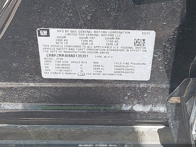 Aukcja sprzedaży 2021 Buick Envision Fwd Avenir, vin: LRBFZRR40MD139391, numer aukcji: 45652631