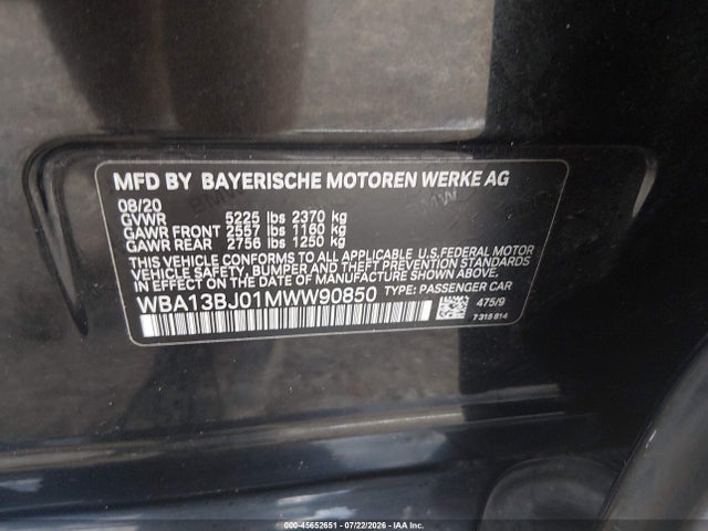 Продаж на аукціоні авто 2021 Bmw 530i Xdrive, vin: WBA13BJ01MWW90850, номер лоту: 45652651