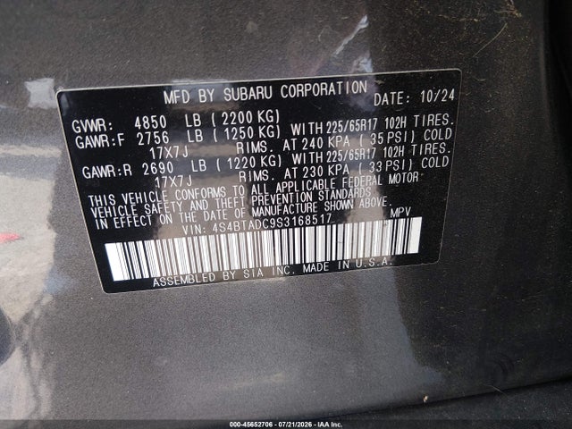 Subaru Outback Premium 2025 4S4BTADC9S3168517 Image 9