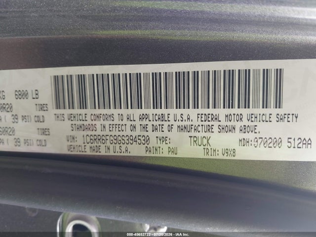 45652722 :رقم المزاد ، 1C6RR6FG9GS394530 vin ، 2016 Ram 1500 Express مزاد بيع