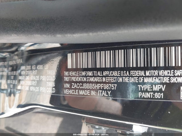 Продажа на аукционе авто 2017 Jeep Renegade Latitude, vin: ZACCJBBB5HPF98757, номер лота: 45652755