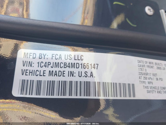 2021 Jeep Cherokee Latitude 4x4 მანქანა იყიდება აუქციონზე, vin: 1C4PJMCB4MD166147, აუქციონის ნომერი: 45652783