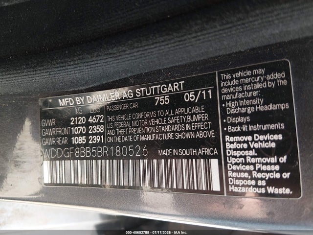 2011 Mercedes-benz C 300 Luxury 4matic/sport 4matic მანქანა იყიდება აუქციონზე, vin: WDDGF8BB5BR180526, აუქციონის ნომერი: 45652788