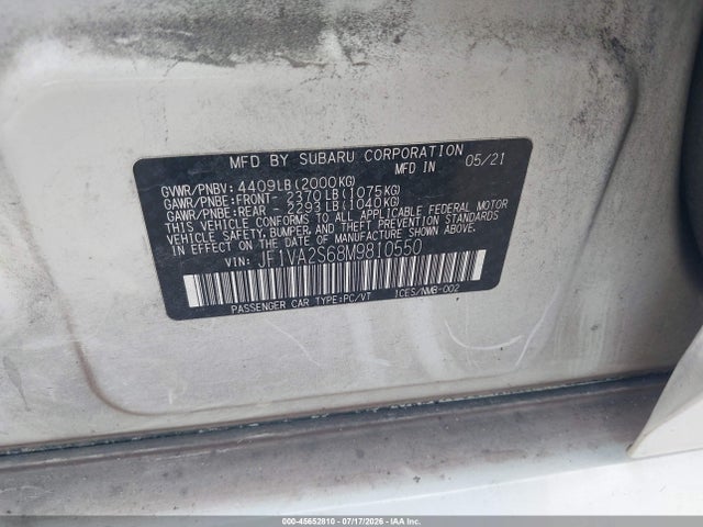 Aukcja sprzedaży 2021 Subaru Wrx Sti, vin: JF1VA2S68M9810550, numer aukcji: 45652810