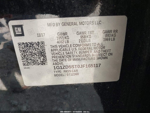 Aukcja sprzedaży 2018 Chevrolet Malibu Lt, vin: 1G1ZD5ST0JF165117, numer aukcji: 45652811