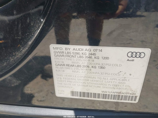 Aukcja sprzedaży 2015 Audi Q5 2.0t Premium, vin: WA1LFAFP0FA021420, numer aukcji: 45652914
