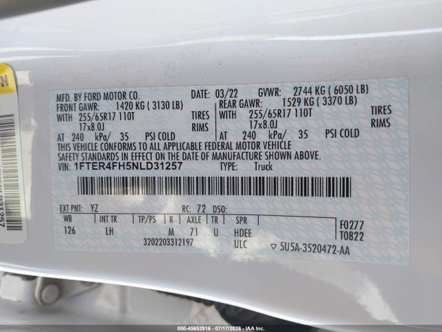 Ford Ranger Xlt 2022 1FTER4FH5NLD31257 Image 9