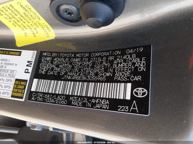 Toyota Corolla Xse 2019 JTNK4RBE8K3055965 Image 9