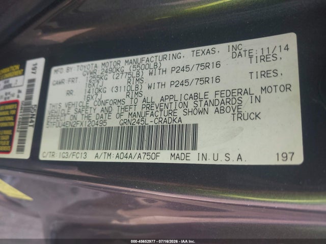 Toyota Tacoma Base V6 2015 5TFUU4EN2FX120495 Image 9