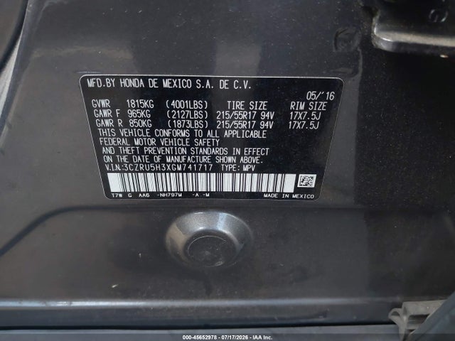 Honda HR-V LX 2016 3CZRU5H3XGM741717 Image 9