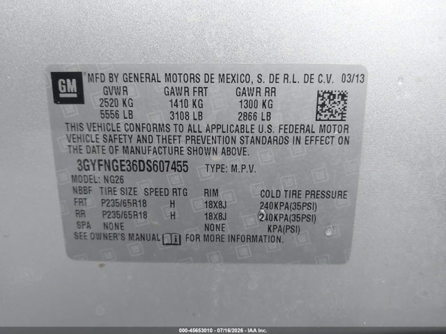 Продаж на аукціоні авто 2013 Cadillac Srx Luxury Collection, vin: 3GYFNGE36DS607455, номер лоту: 45653010