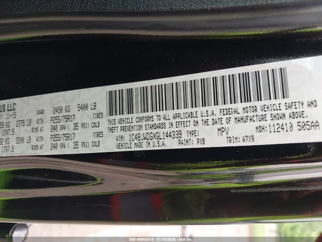45653014 :رقم المزاد ، 1C4BJWDGXGL144339 vin ، 2016 Jeep Wrangler Unlimited Sport مزاد بيع