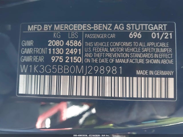 45653036 :رقم المزاد ، W1K3G5BB0MJ298981 vin ، 2021 Mercedes-benz Amg A 35 4matic مزاد بيع