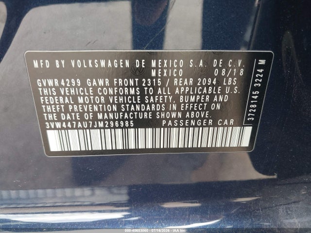 Продаж на аукціоні авто 2018 Volkswagen Golf Gti 2.0t Autobahn/2.0t S/2.0t Se, vin: 3VW447AU7JM296985, номер лоту: 45653060