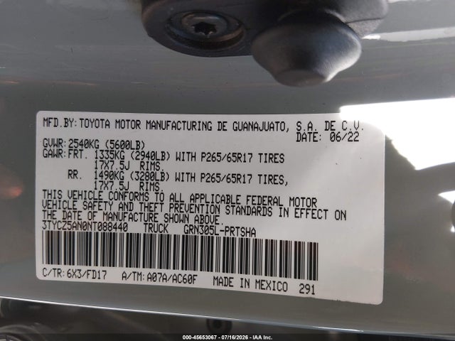 3TYCZ5AN0NT088440 Toyota Tacoma Trd Sport
