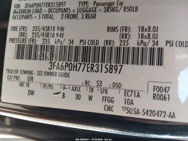 3FA6P0H77ER315897 Ford FUSION SE