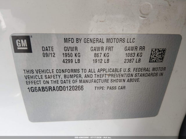 Aukcja sprzedaży 2013 Cadillac Ats Luxury, vin: 1G6AB5RA0D0120266, numer aukcji: 45653090