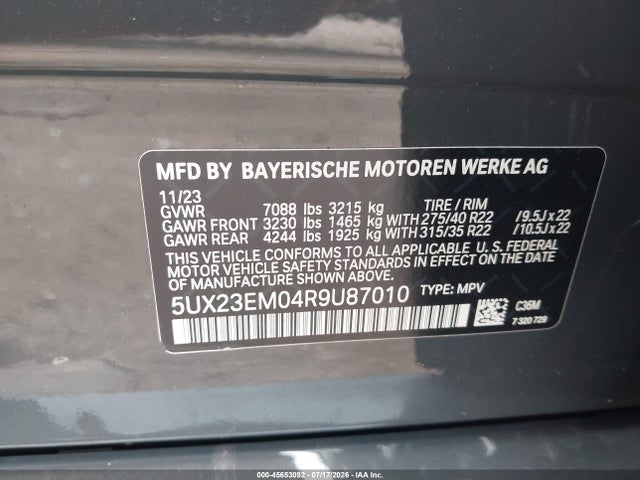 BMW X7 Xdrive40i 2024 5UX23EM04R9U87010 Image 9